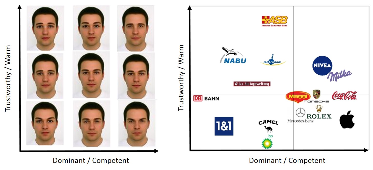 Humans evaluate dynamic faces and static logos using the same warmth and competence criteria